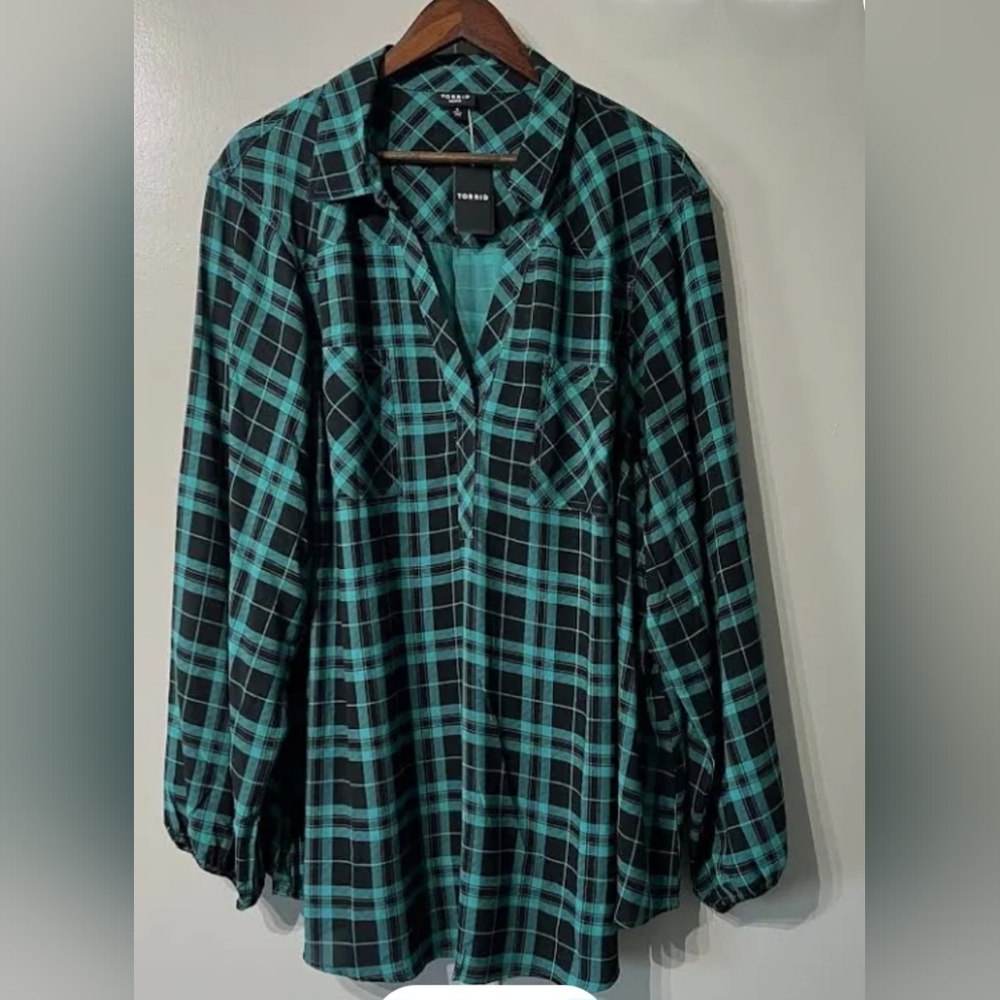 Torrid Emerald Green Plaid Harper Women's Blouse